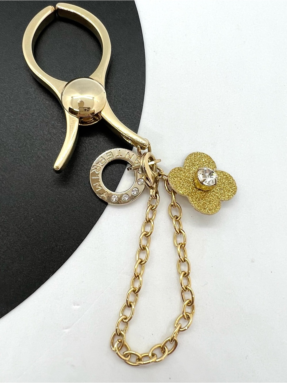 Anteprima Gold Fiori Flower Crystal Glove Holder Bag Charm Keychain Clip